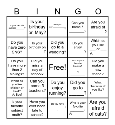 End of Year Bingo Card
