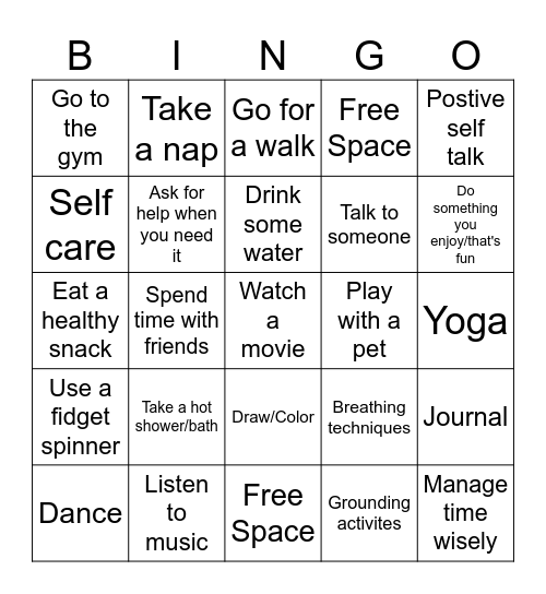 Healthy Coping Strategies Bingo Card