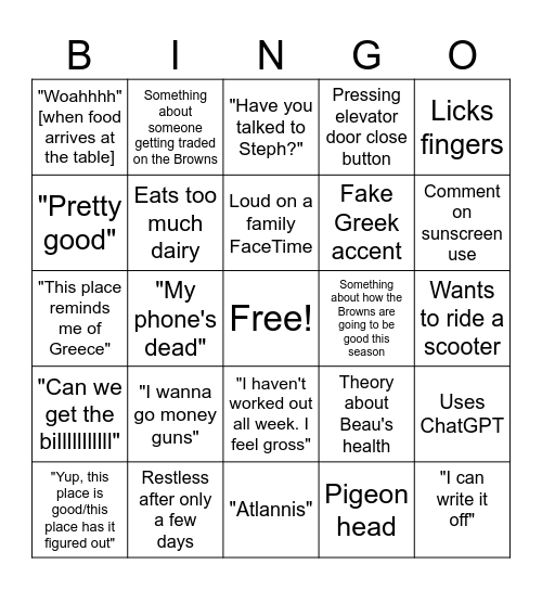 Bahamas Bingo Card