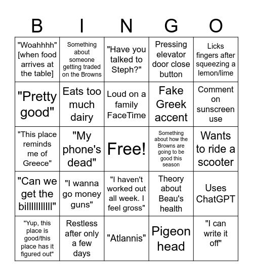 Bahamas Bingo Card