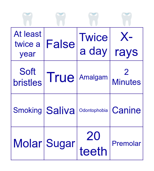 Dental Bingo Card