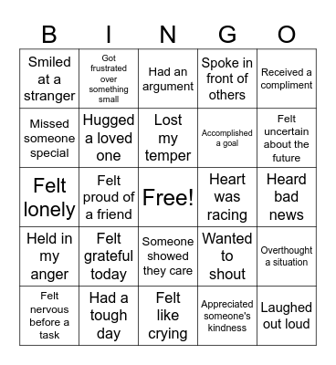 How i felt today Bingo Card