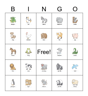 Animal bingo Card