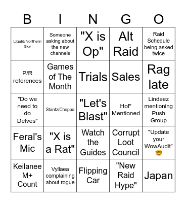 Raid Meeting Bingo Card