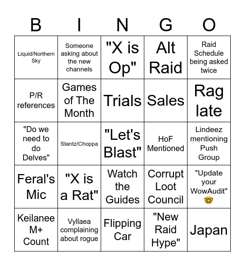 Raid Meeting Bingo Card