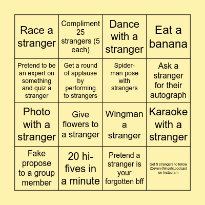 The Amazing Race Bingo Card