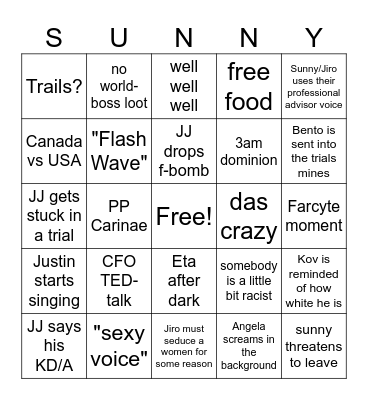 Eta Carinae Bingo Card