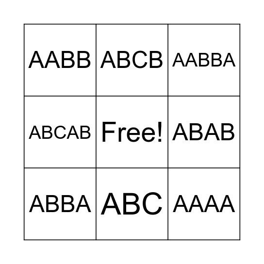 Rhyme Scheme Bingo Card