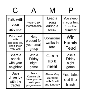 CSR Bingo: Leadership Retreat Edition Bingo Card