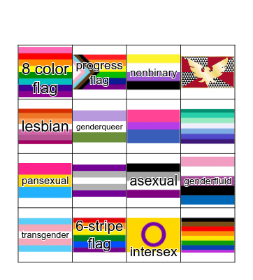 Pride Flag Bingo Card