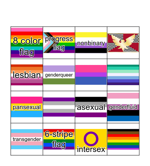 Pride Flag Bingo Card