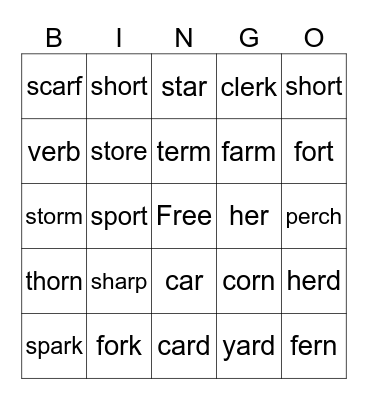 Spelling Bingo Card