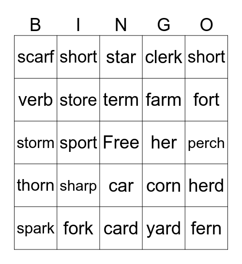 Spelling Bingo Card