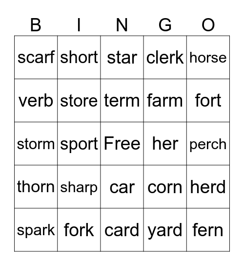 Spelling Bingo Card