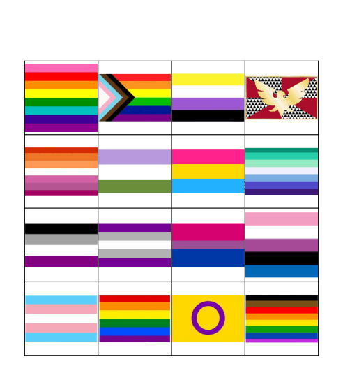 Pride Flag Bingo Card