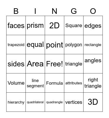 All About Shapes & Polygons Bingo Card