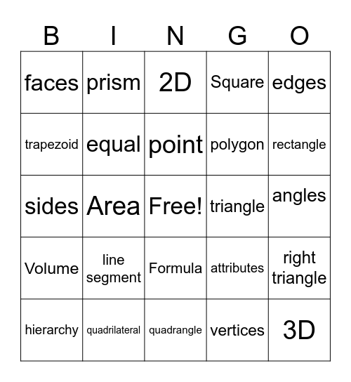 All About Shapes & Polygons Bingo Card