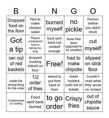 Bingo Bingo cooks Bingo Card