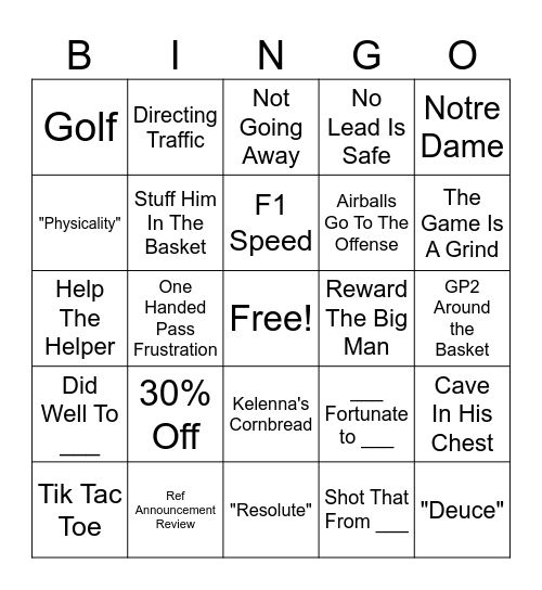Bob and Kelenna Bingo Card