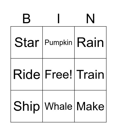 Phonics Bingo Card