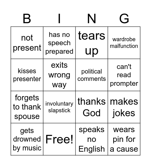 OSCAR bingo Card