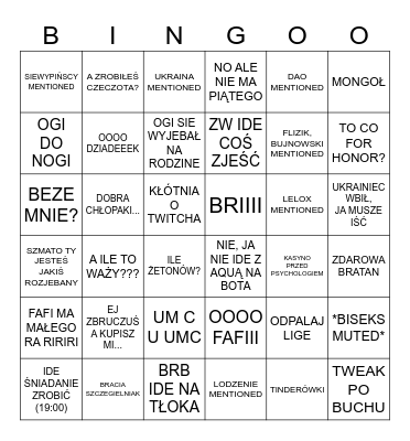 LODZINSCY FAMILY BINGO Card
