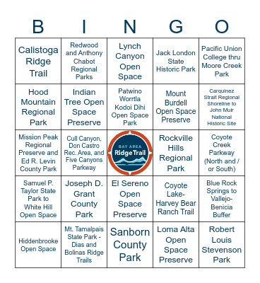 2025 Ridge Trail Challenge Bingo Card