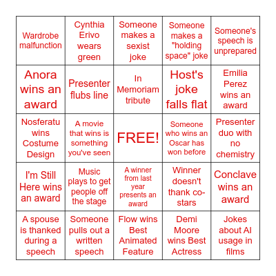 Oscars 2025 Bingo! Bingo Card