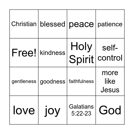Fruit of the Spirit Bingo Card