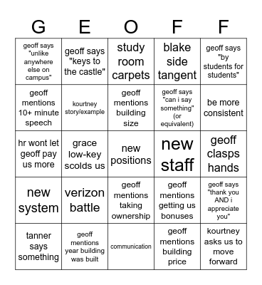 STAFF MEETING BINGO Card