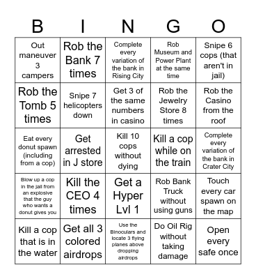 Jailbreak Bingo Board (Criminal) Bingo Card