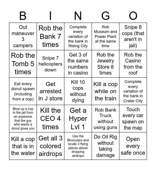 Jailbreak Bingo Board (Criminal) Bingo Card