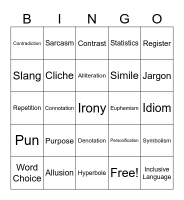 language Techniques Bingo Card