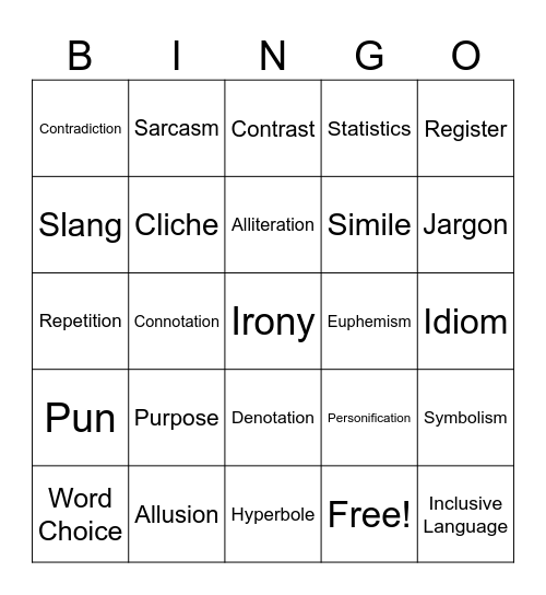 language Techniques Bingo Card