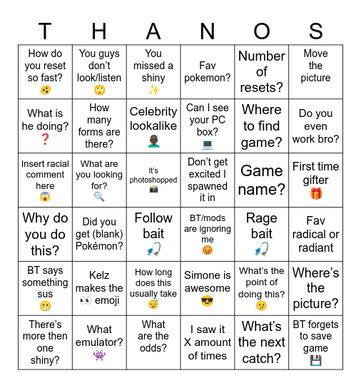 BT’s Shiny Hunt Bingo Card