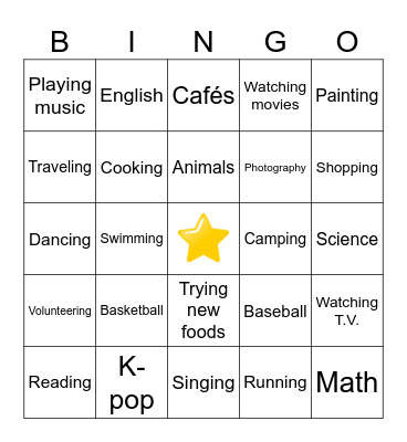 What are you interested in? Bingo Card