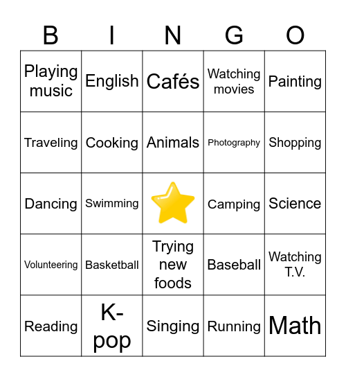 What are you interested in? Bingo Card