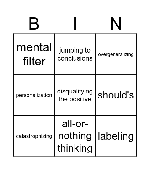 Cognitive Distortions Bingo Card