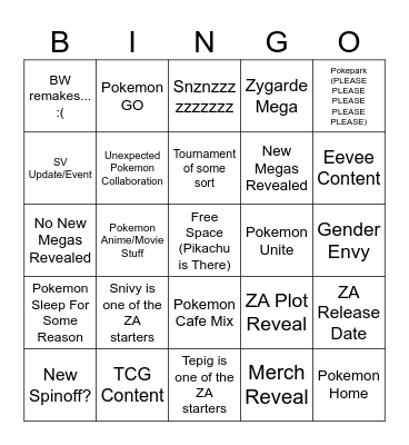 Pokemon Presents Bingo!!! Bingo Card