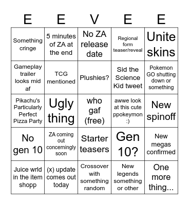 Pokemon Presents 2/27 Bingo Card