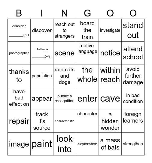 list 4 6+1阅读 61-65 Bingo Card