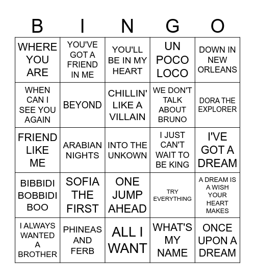 Disney Bingo Card