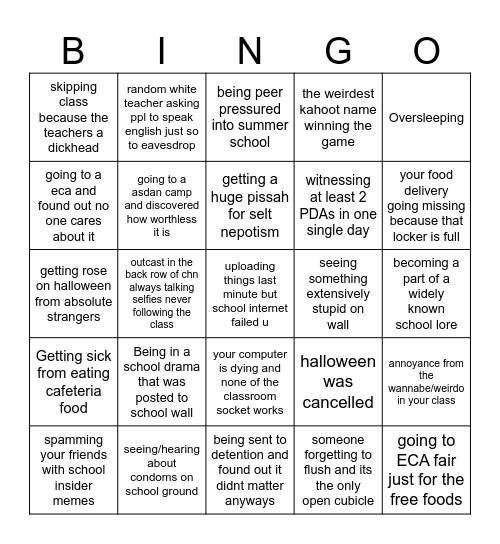 SCIE Lifeless Bingo Card