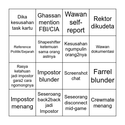 INT Among Us Bingo! Bingo Card