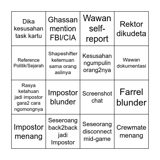 INT Among Us Bingo! Bingo Card
