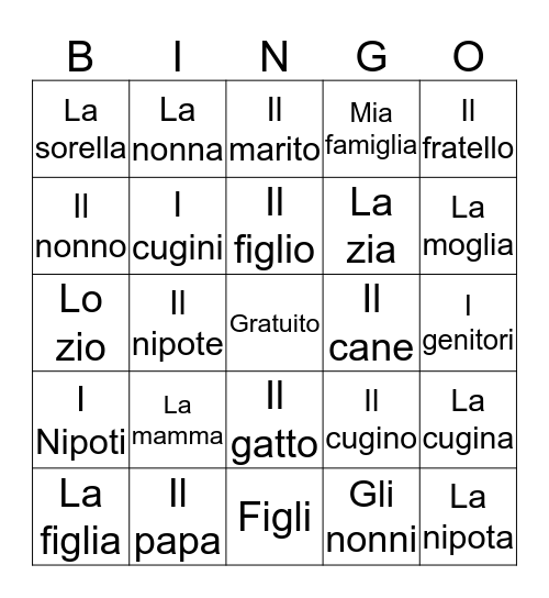 La Famiglia Bingo Card