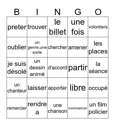 Les Spectacles Unité 4 Bingo Card