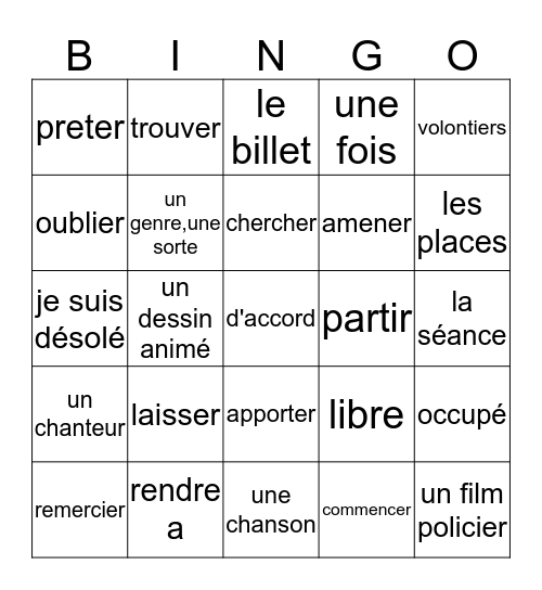 Les Spectacles Unité 4 Bingo Card