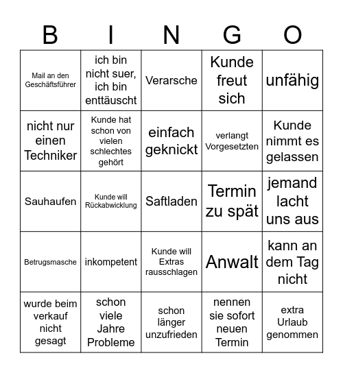 BSH Service BINGO Card