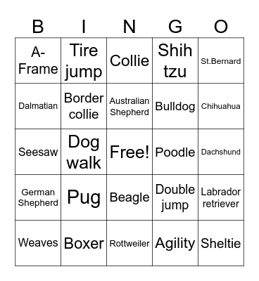 Dog Bingo Card